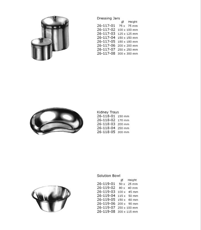Containers for cotton wool, kidney bowls, solution bowls